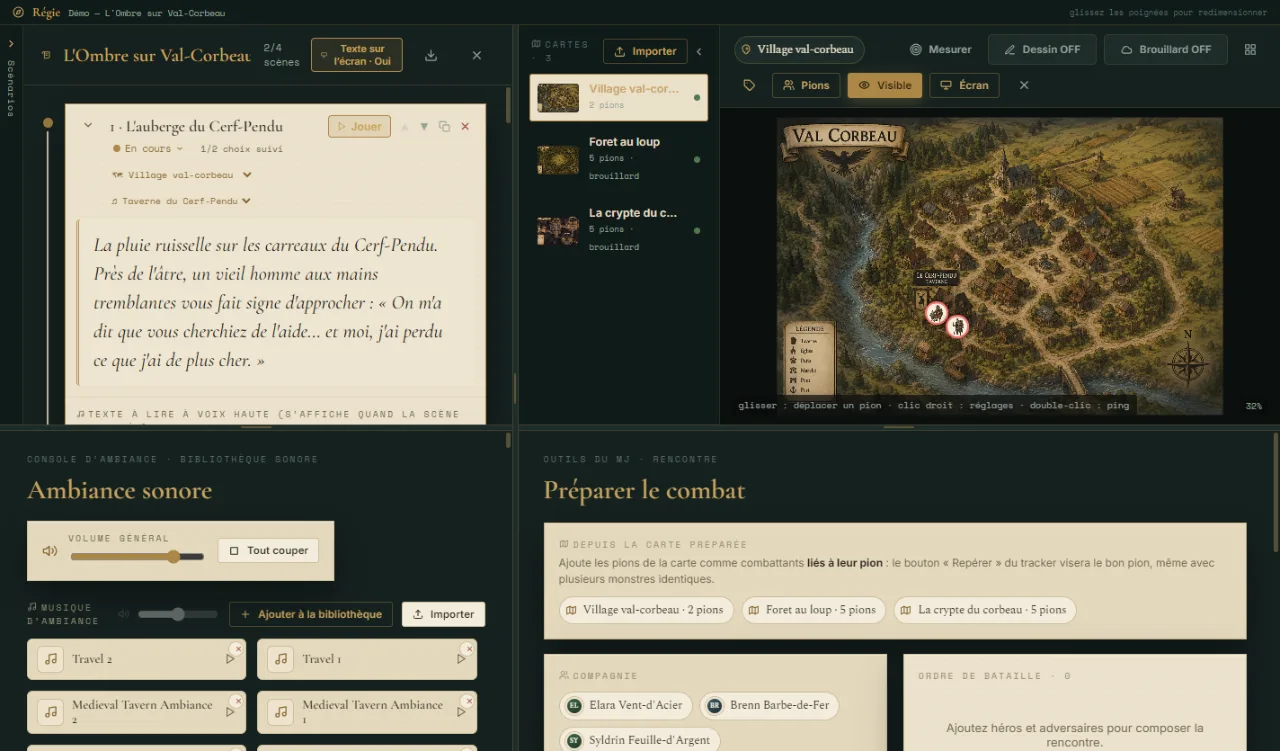 La Régie de MythDesk : scénario, combat, carte et ambiance sonore réunis dans une seule fenêtre